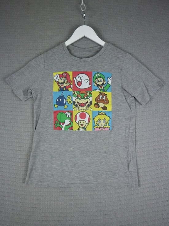 Super Mario Bros Tops - Super Mario Whole Cast Video Game Nintendo Tee Womens Small Grey